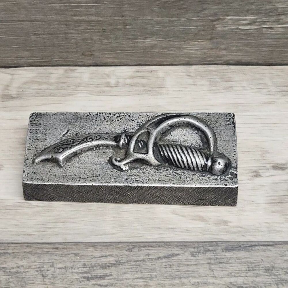 Vintage CastβMetal Decorative Saber Relief β 4" Metal Art Piece 6oz Paperweight